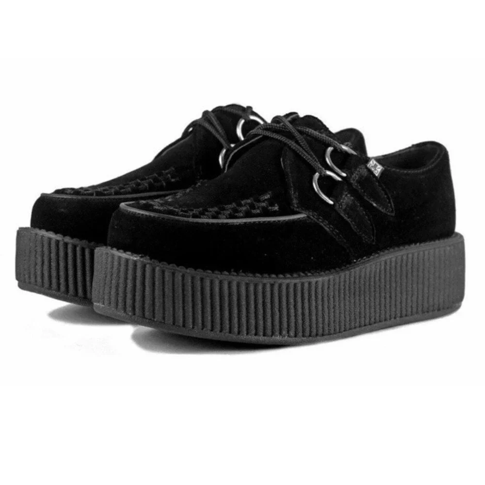 TUK Viva Mondo Black Suede Platform Creepers Emo Grunge Lace Up Shoes M11 W13